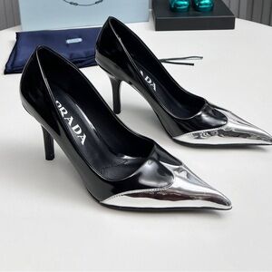 Prada Women's Black and Silver Pointed Heels